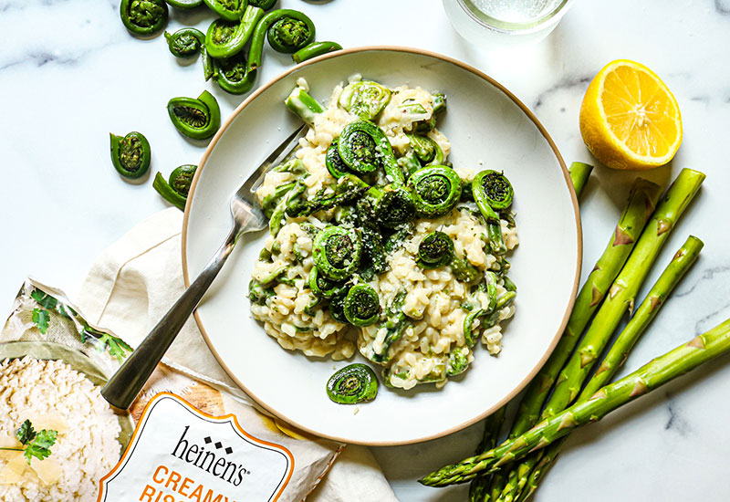 Lemon Risotto with Fiddleheads and Asparagus