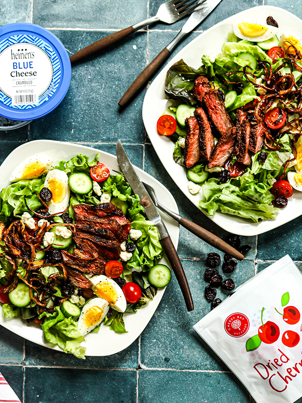 Chop Steak Salad with Smoky Rub and Dried Cherries 