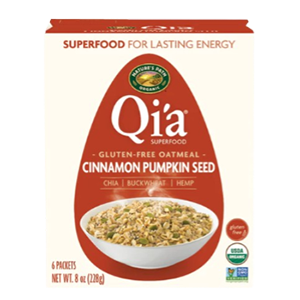 Qia superfood pumpkin seed oatmeal box.