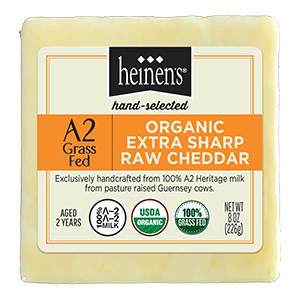 Heinen's A2 organic extra sharp raw cheddar cheese.