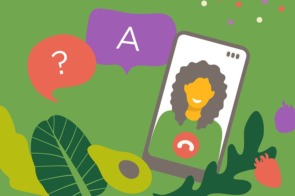 Illustrated image of Heinen's Wellness consultant on a phone call helping a Club Fx customer