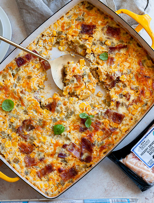 Bacon Hatch Chile Corn Pudding