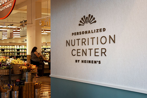 Wall sign in Heinen's that says, "Personalized Nutrition Center by Heinen's."