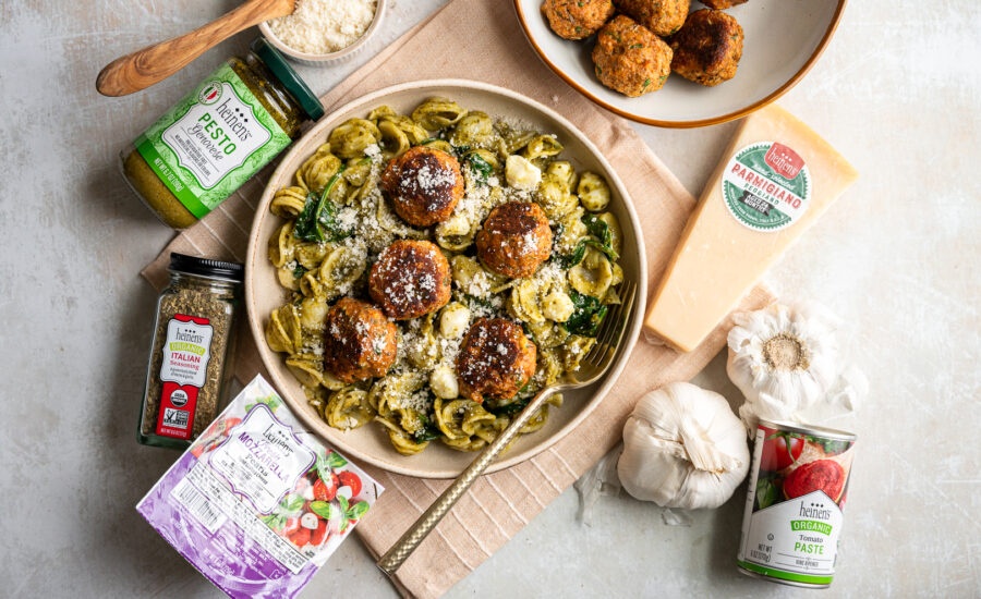 Pesto Pasta with Turkey Meatballs