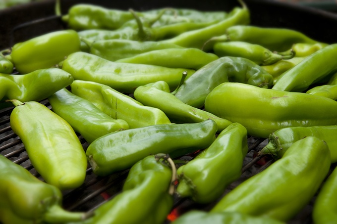 Hatch Chile Peppers on a Grill