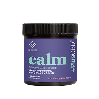 PlusCBD calm gummies container.