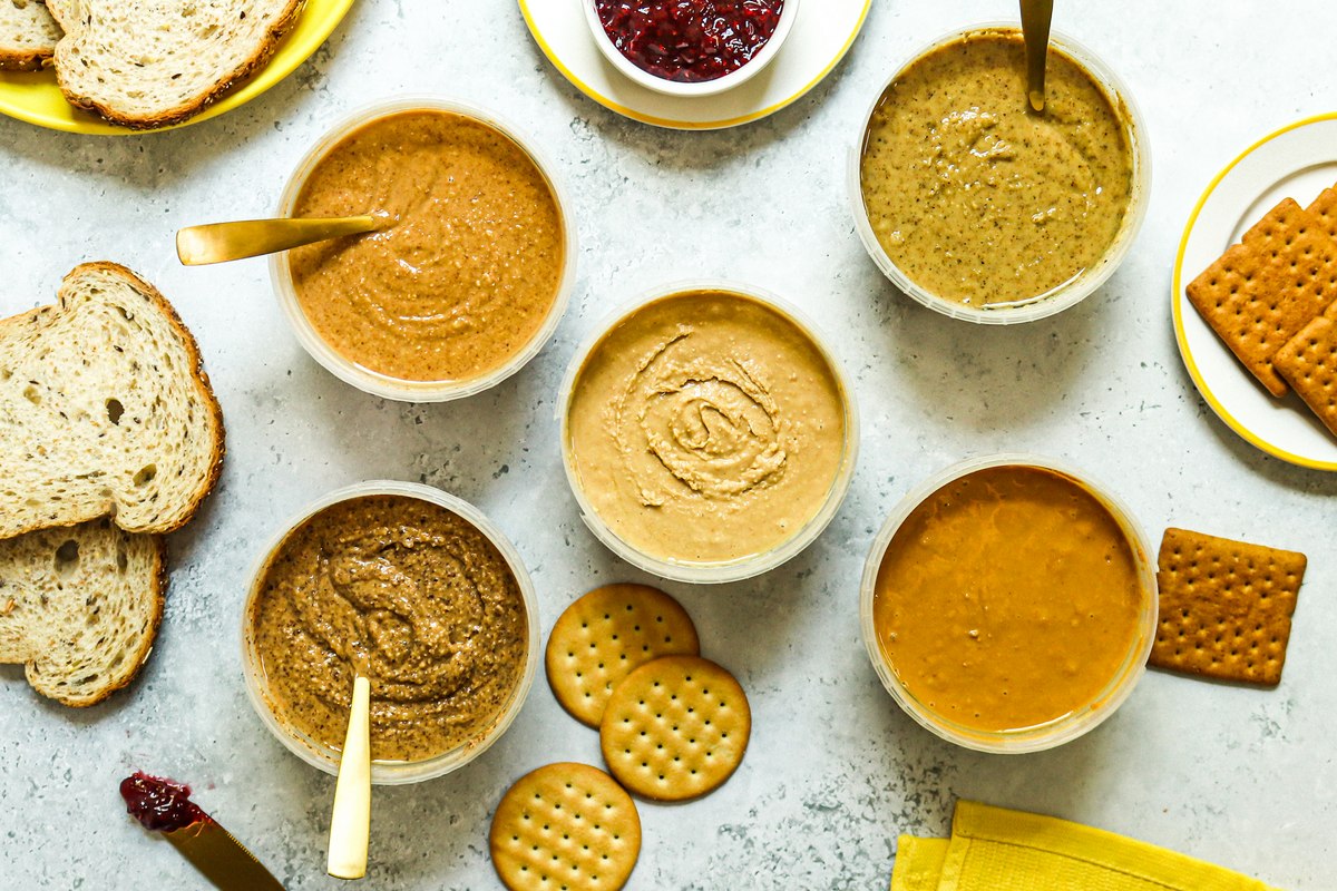 Heinen's Fresh ground Nut Butters with crackers and bread.
