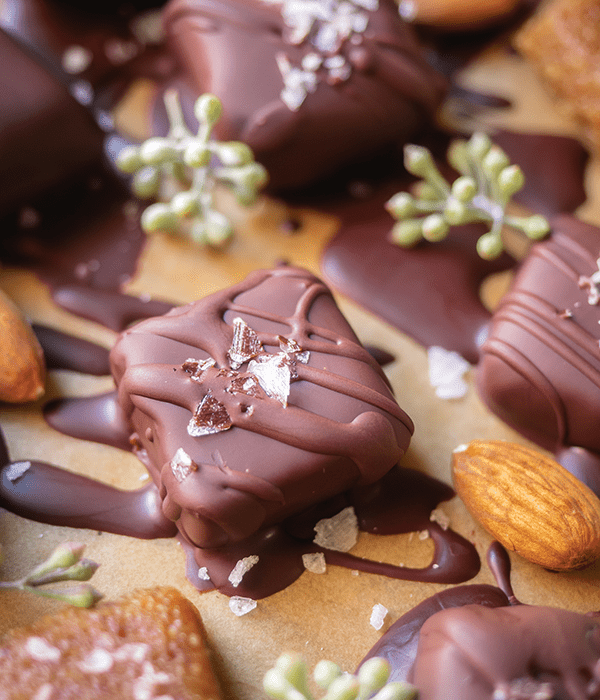 A Close Up Image of a Naturally Sweetened Date Caramel Bite