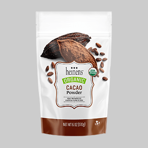 Package of Heinen's Organic Cacao Powder.