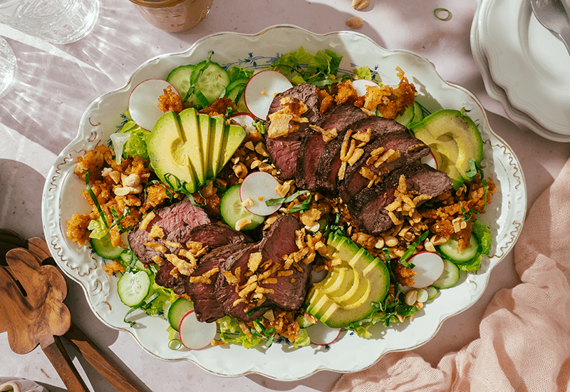 Crispy Rice Steak Salad
