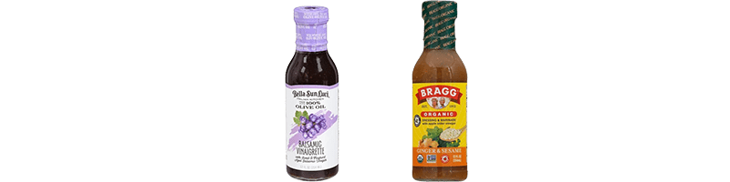A Bottle of Bella Sun Lucci Balsamic Dressing and Bragg Apple Cider Vinegar Dressing