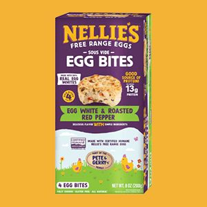 Package of egg white & roasted red pepper Nellie's sous vide egg bites.