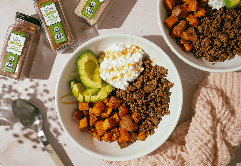Hot Honey Sweet Potato Beef Bowl