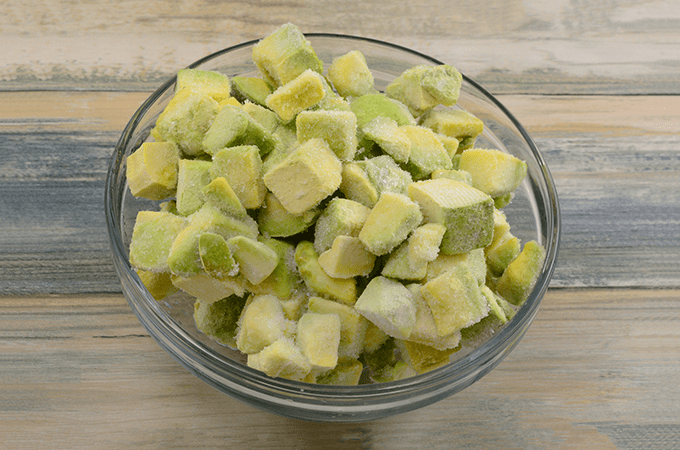 Frozen Cubed Avocado in a Glass Bowl