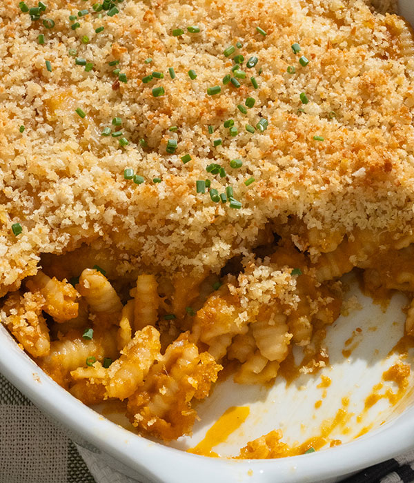 Dish of Lemongrass Curry Mac and Cheese