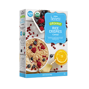 Box of Heinen's Organic Rice Crispies Cereal