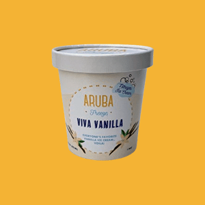 A Pint of Aruba Freeze Viva Vanilla Ice Cream on a Yellow Background 