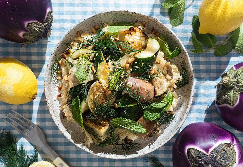 Ricotta Lemon Orzo with Eggplant