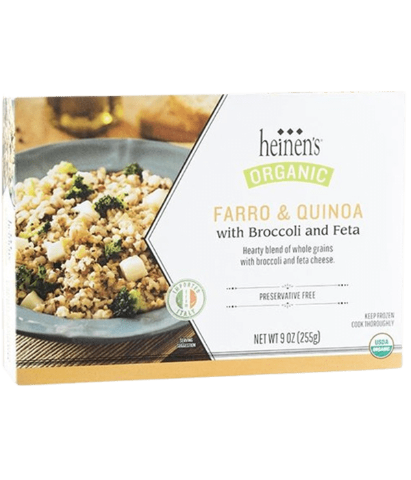 A Box of Heinen's Farro & Quinoa with Broccoli and Feta