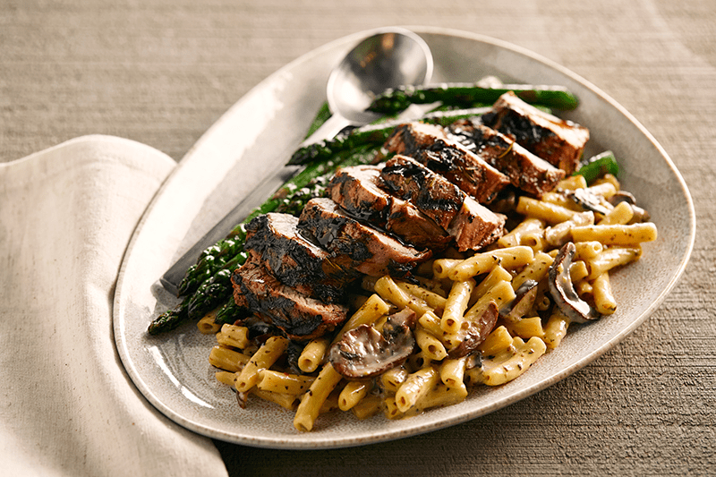 Rosemary Pork Tenderloin with Truffle Mac and Cheese